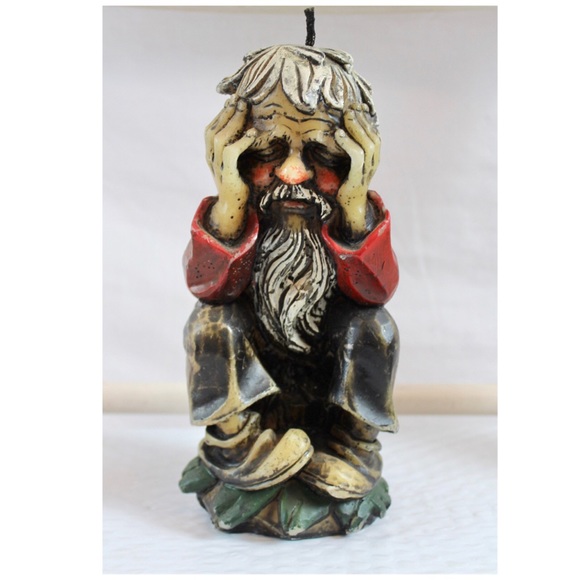 Vintage Candle Old Man Head in Hands Beard Boots